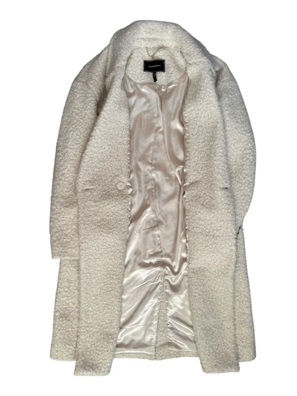 BCBG Max Azria Women’s Cream Lurex Double Breasted Midi Coat Size Small Bouclé